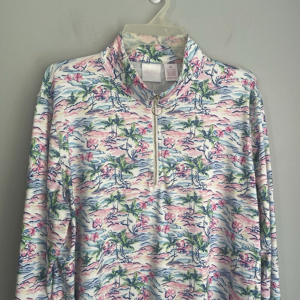 Stella Parker Floral Quarter Zip Womens XL Tropical Pullover Long Sleeve Sports
